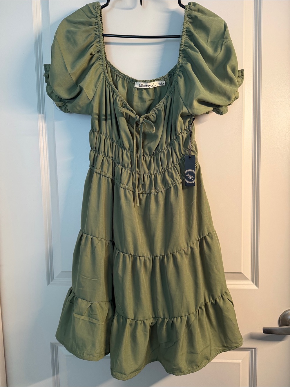 Liberty Love Olive Green Puff Sleeve Tiered Maxi Dress